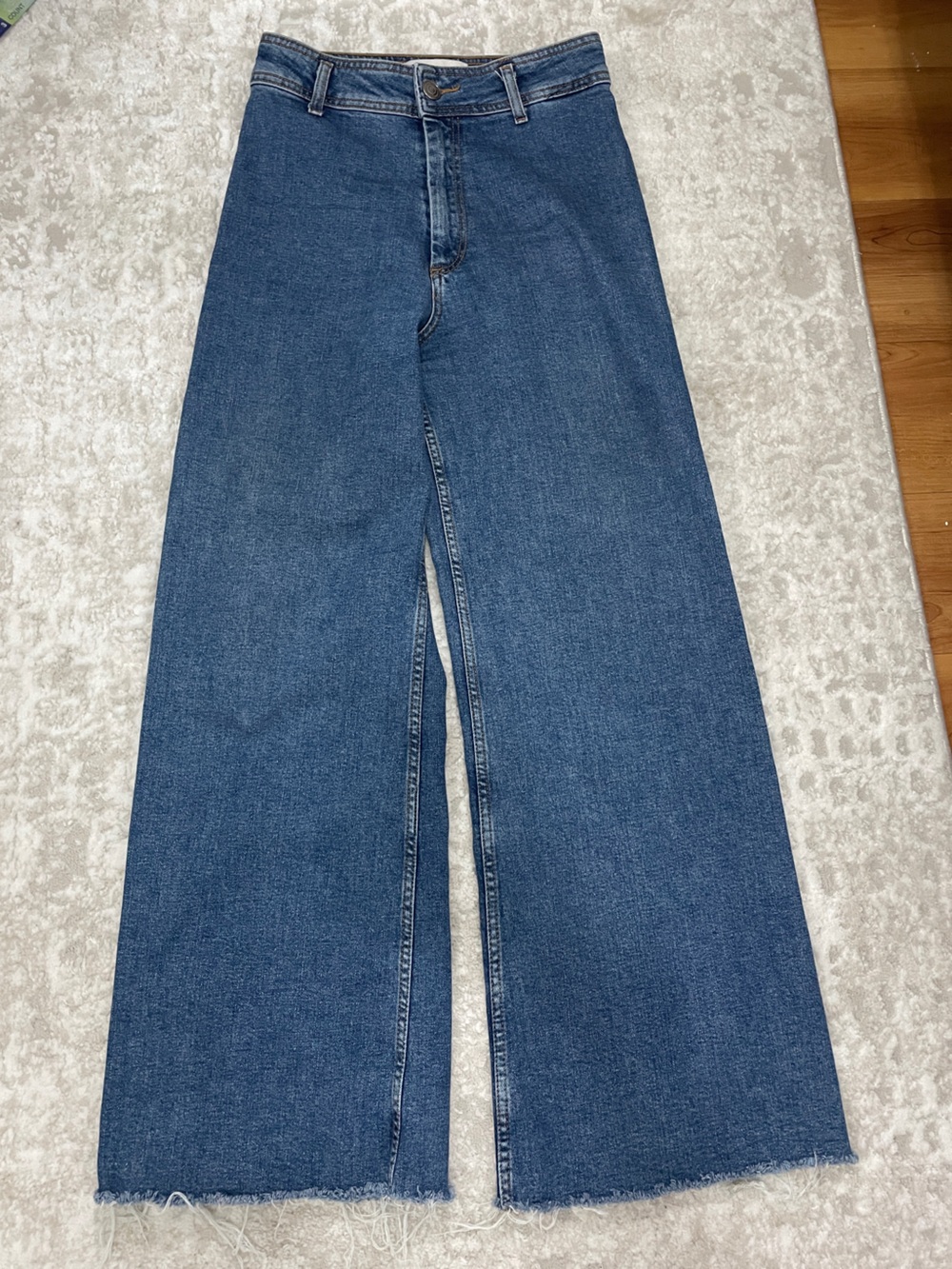 Zara The Marine Straight Jeans Women’s 6 High Rise Wide Leg Raw Hem Blue 27x29